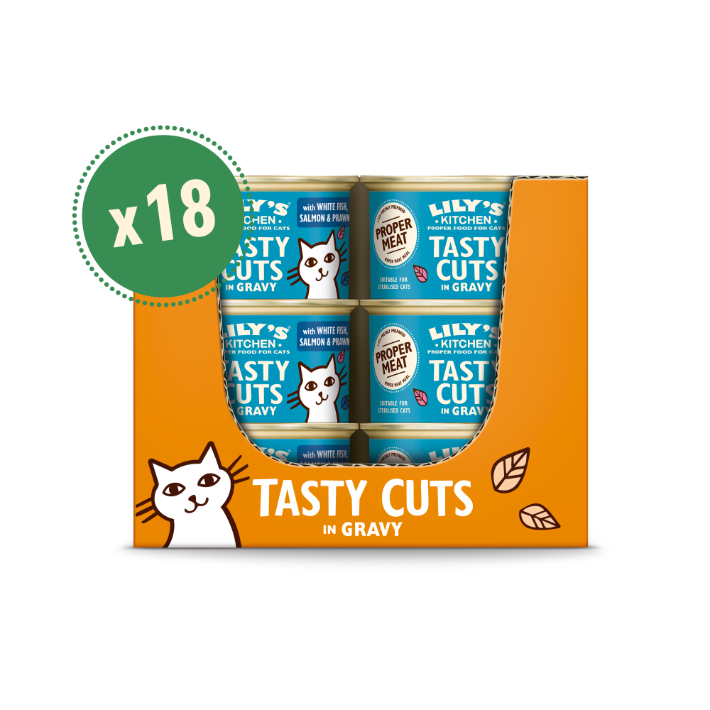 With White Fish, Salmon & Prawn Tasty Cuts in Gravy (18 x 85g)