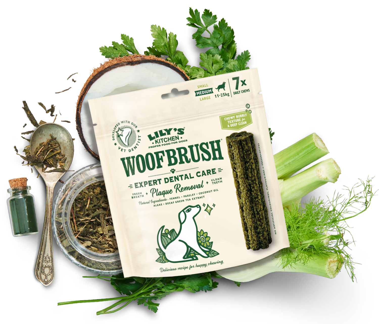 coconut oil, parsley and fennel dog dental chew